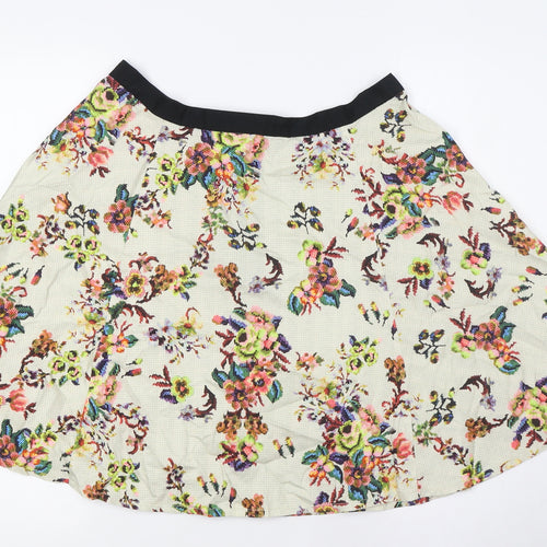 Topshop Womens Multicoloured Floral Cotton A-Line Skirt Size 14 Zip