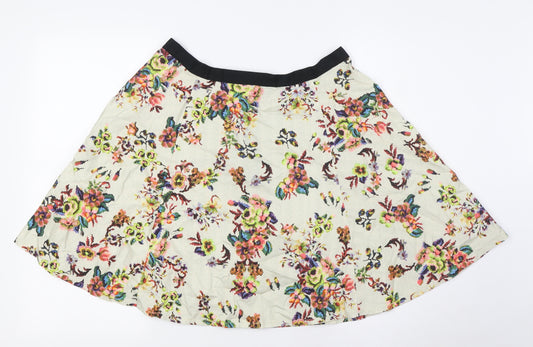 Topshop Womens Multicoloured Floral Cotton A-Line Skirt Size 14 Zip