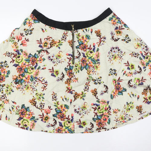 Topshop Womens Multicoloured Floral Cotton A-Line Skirt Size 14 Zip