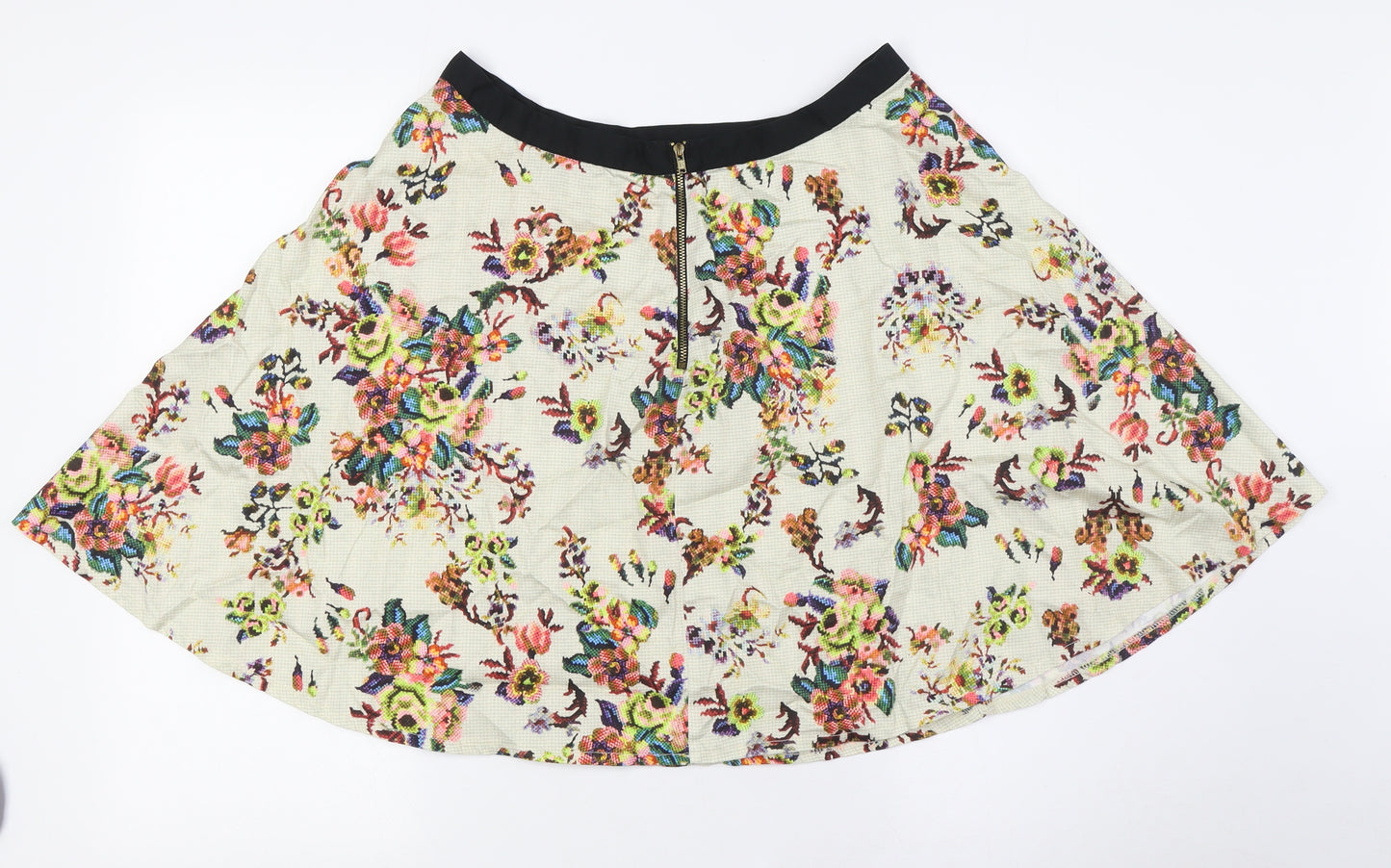 Topshop Womens Multicoloured Floral Cotton A-Line Skirt Size 14 Zip