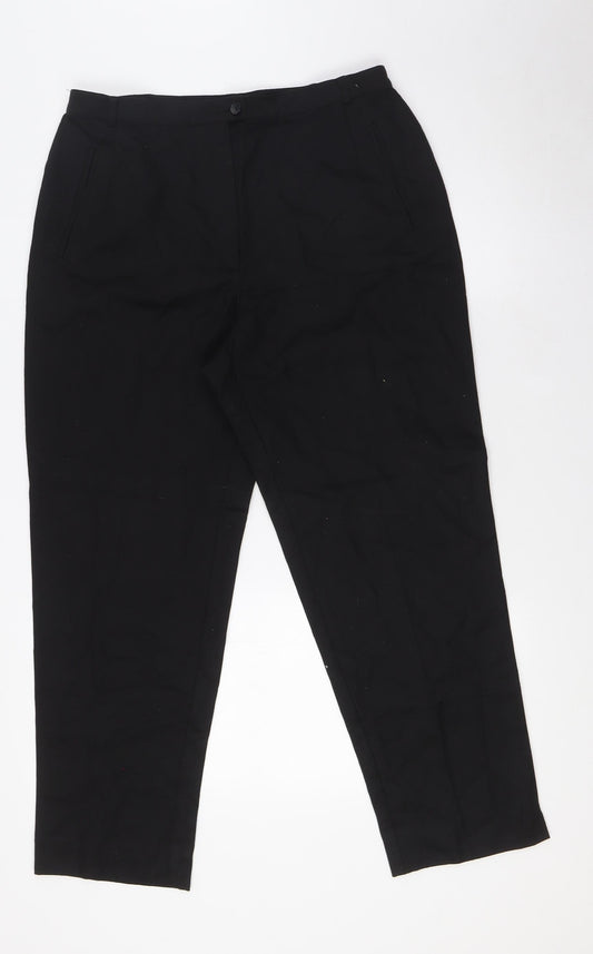 Marks and Spencer Womens Black Wool Trousers Size 14 L27 in Regular Zip