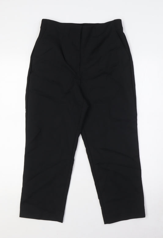 Marks and Spencer Womens Black Cotton Capri Trousers Size 10 L22 in Regular Zip - Cropped, Elasticated Waist