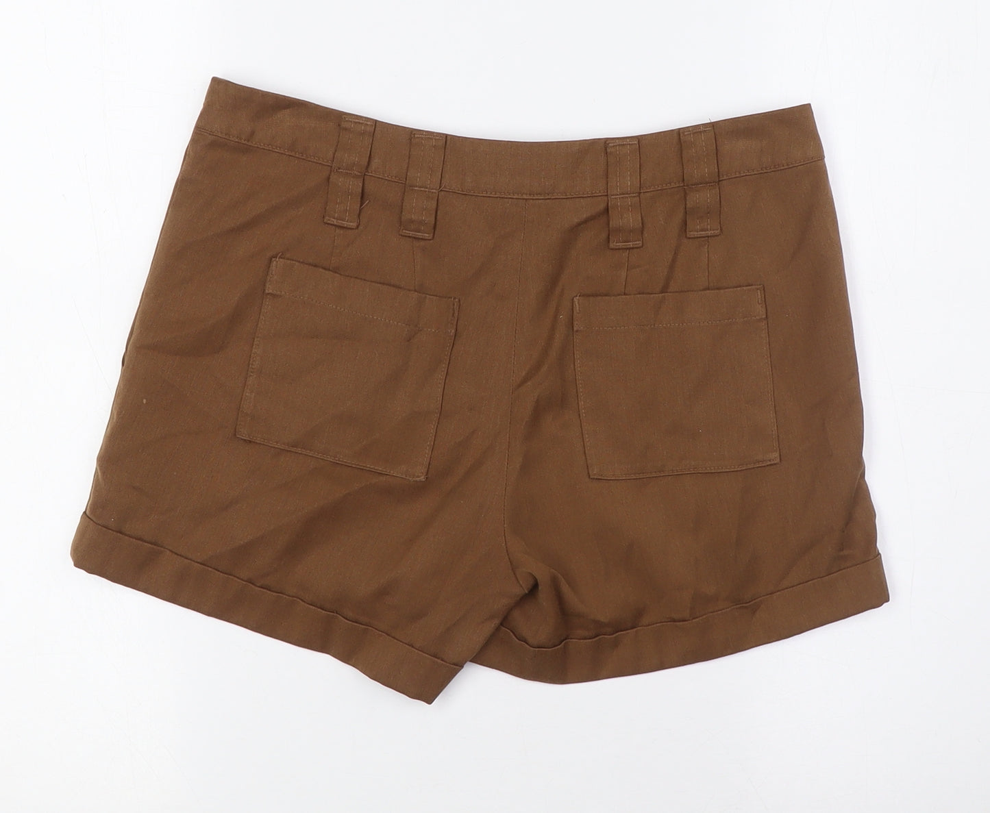 Vera Moda Womens Brown Polyester Bermuda Shorts Size 8 L3 in Regular Zip - Turn Ups