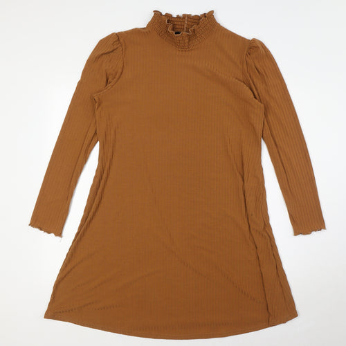 New Look Womens Brown Polyester A-Line Size 14 Mock Neck - Ribbed