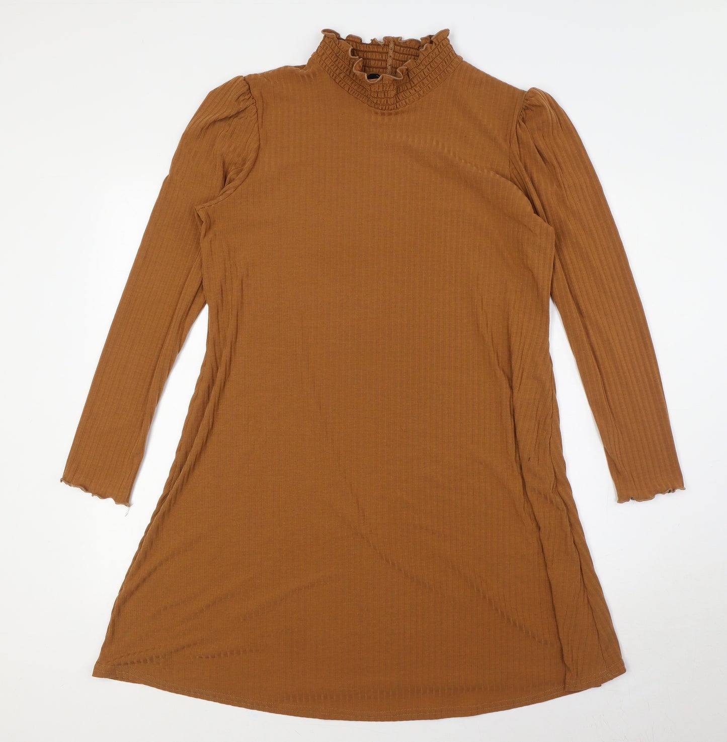 New Look Womens Brown Polyester A-Line Size 14 Mock Neck - Ribbed