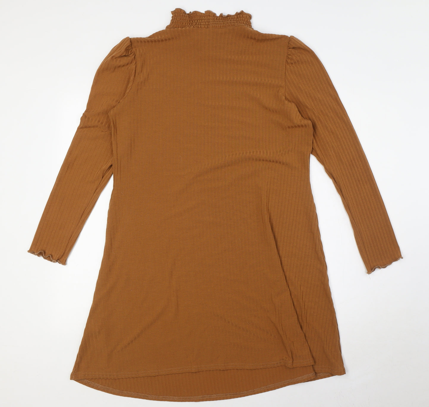 New Look Womens Brown Polyester A-Line Size 14 Mock Neck - Ribbed