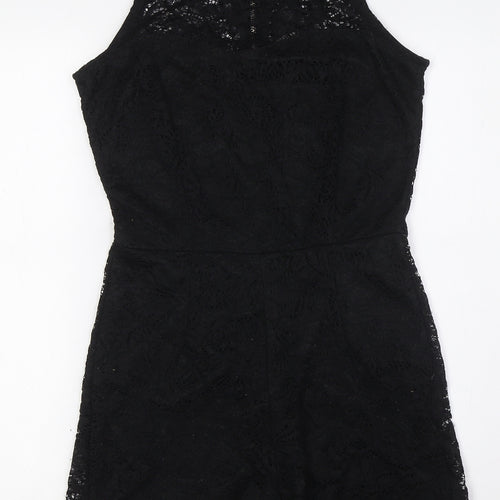 Unika Womens Black Polyester Playsuit One-Piece Size S L3 in Zip - Lace Overlay