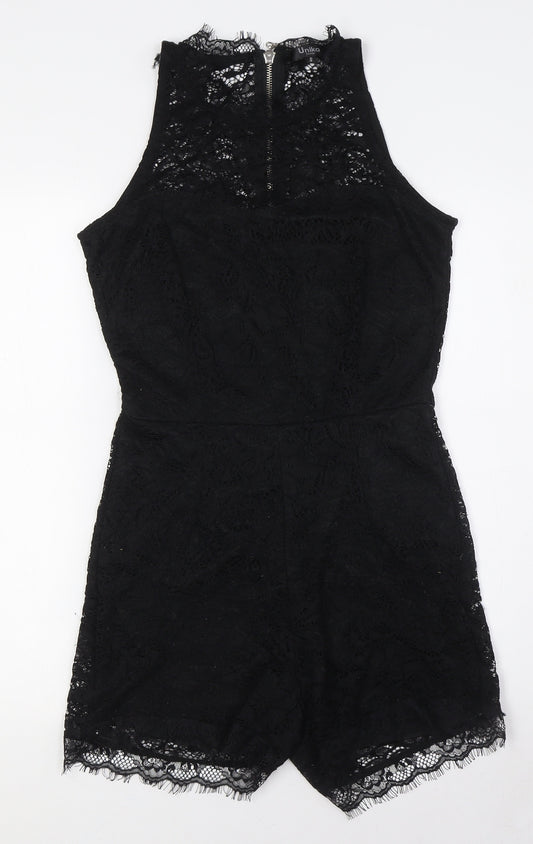 Unika Womens Black Polyester Playsuit One-Piece Size S L3 in Zip - Lace Overlay