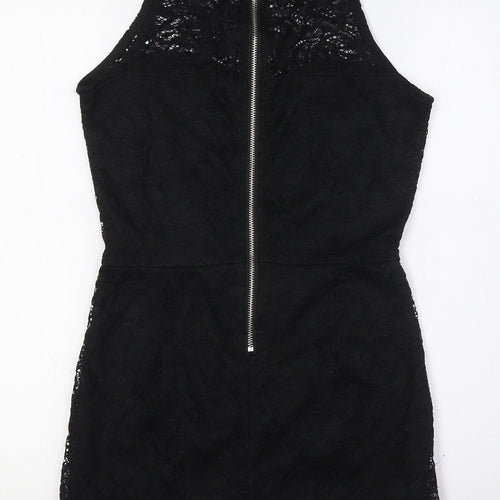 Unika Womens Black Polyester Playsuit One-Piece Size S L3 in Zip - Lace Overlay