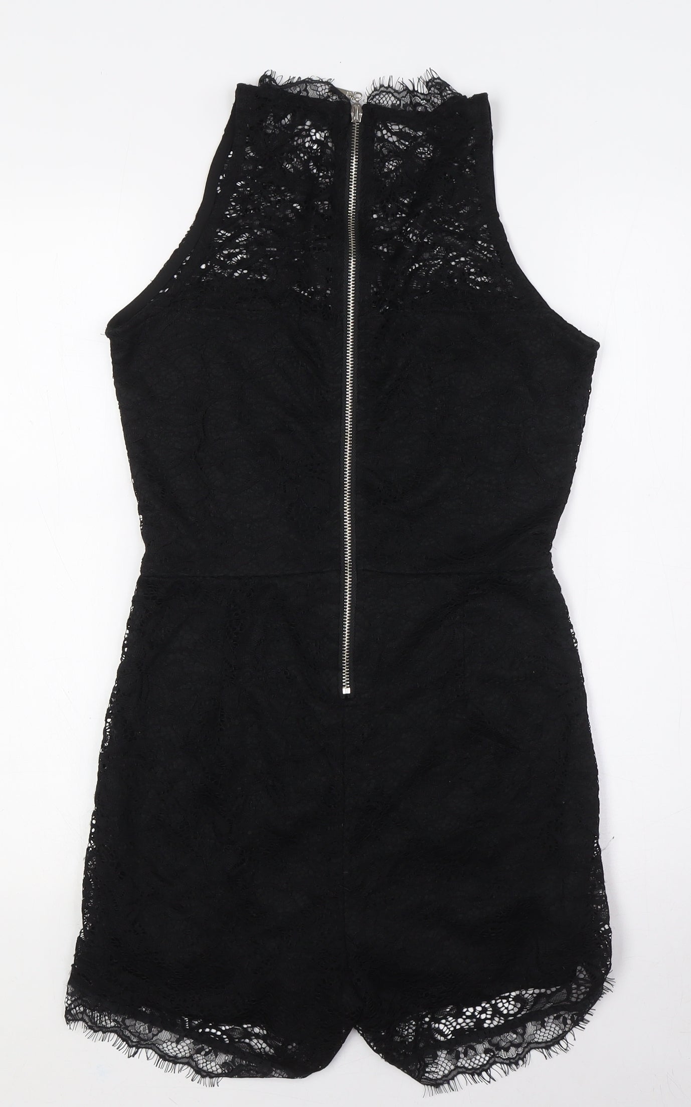 Unika Womens Black Polyester Playsuit One-Piece Size S L3 in Zip - Lace Overlay