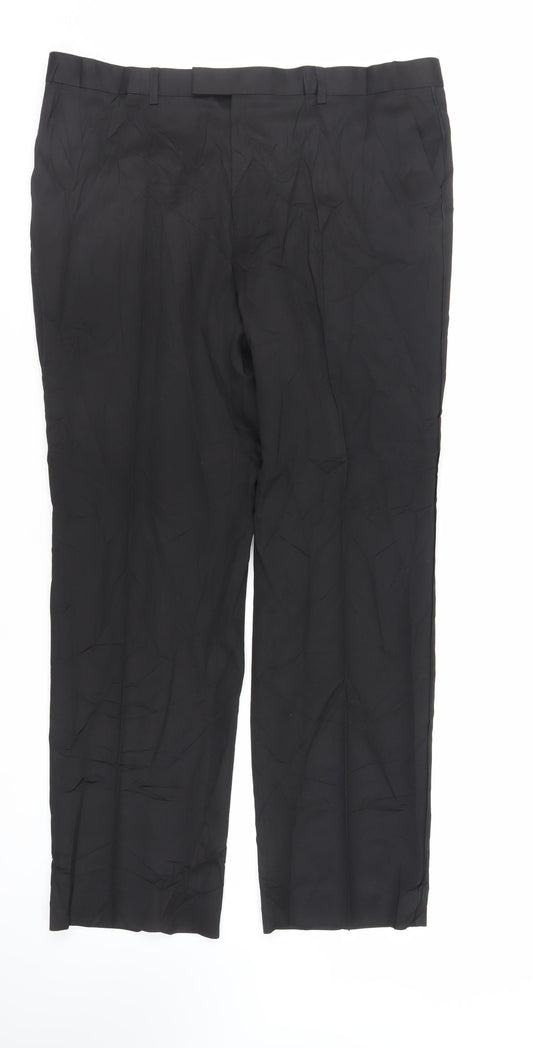 Marks and Spencer Mens Black Polyester Dress Pants Trousers Size 38 in L31 in Regular Zip