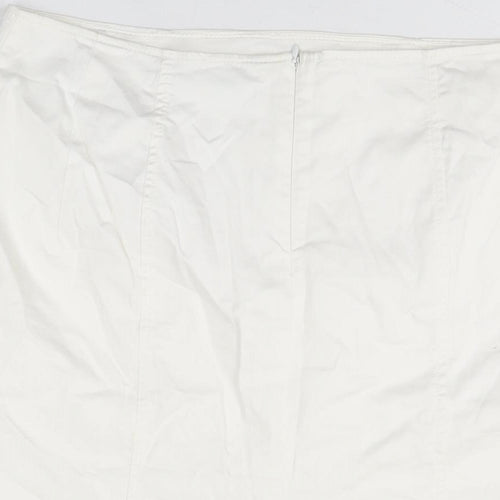 Marks and Spencer Womens White Cotton Straight & Pencil Skirt Size 14 Zip