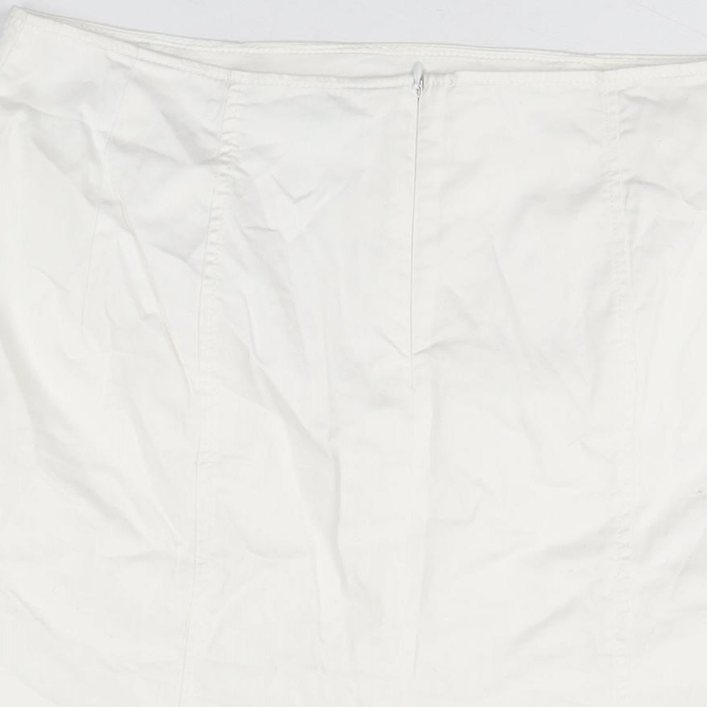 Marks and Spencer Womens White Cotton Straight & Pencil Skirt Size 14 Zip