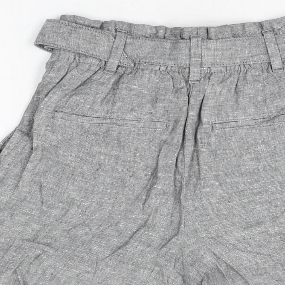 Marks and Spencer Womens Grey Linen Paperbag Shorts Size 6 L6.5 in Regular Zip