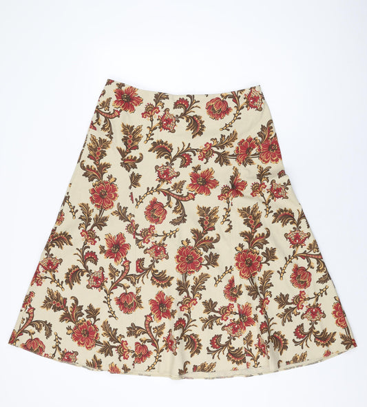 Marks and Spencer Womens Beige Floral Polyester Swing Skirt Size 16 Zip