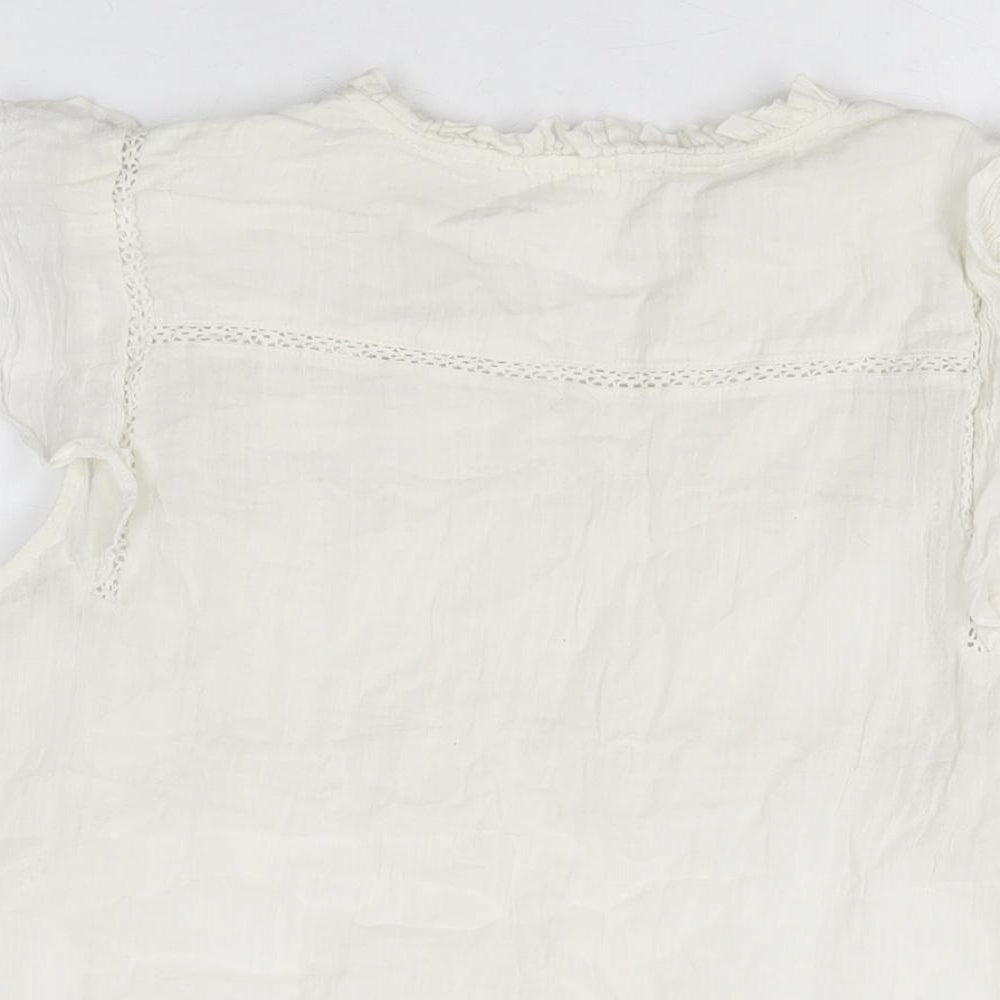 Mango Womens White Cotton Basic T-Shirt Size L V-Neck