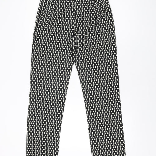 Boohoo Womens Black Geometric Polyester Trousers Size 10 L30.5 in Regular Zip