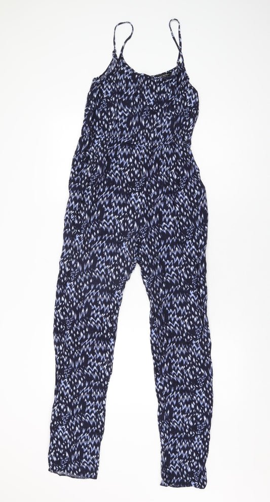 Dorothy Perkins Womens Blue Geometric Viscose Jumpsuit One-Piece Size 8 L29 in Button