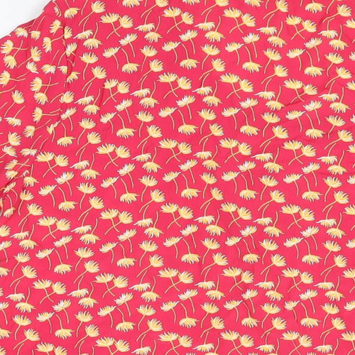 Adini Womens Red Floral Viscose Basic Button-Up Size L Scoop Neck