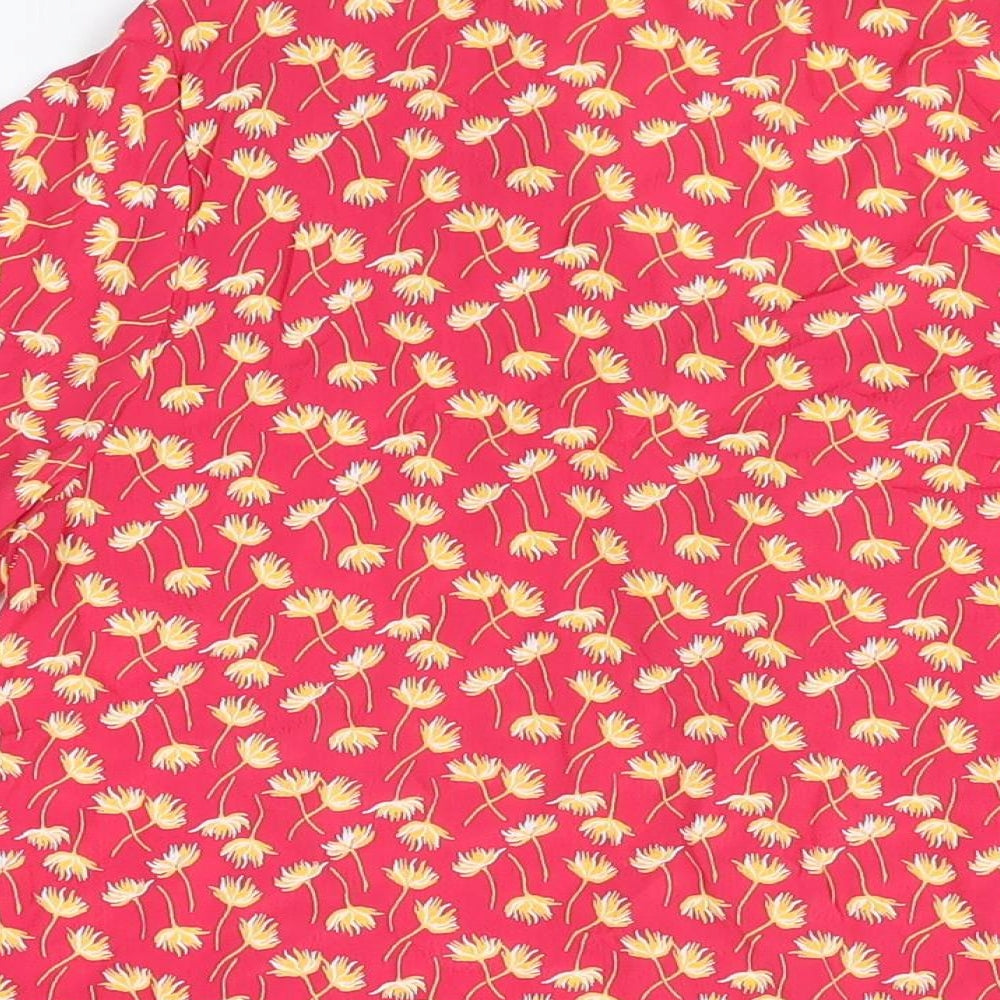 Adini Womens Red Floral Viscose Basic Button-Up Size L Scoop Neck