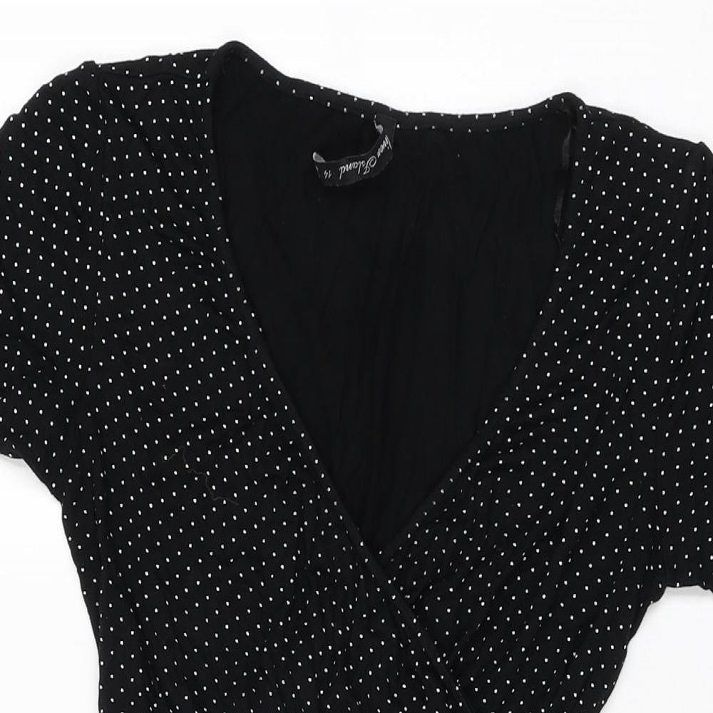 River Island Womens Black Polka Dot Viscose Skater Dress Size 14 V-Neck Pullover