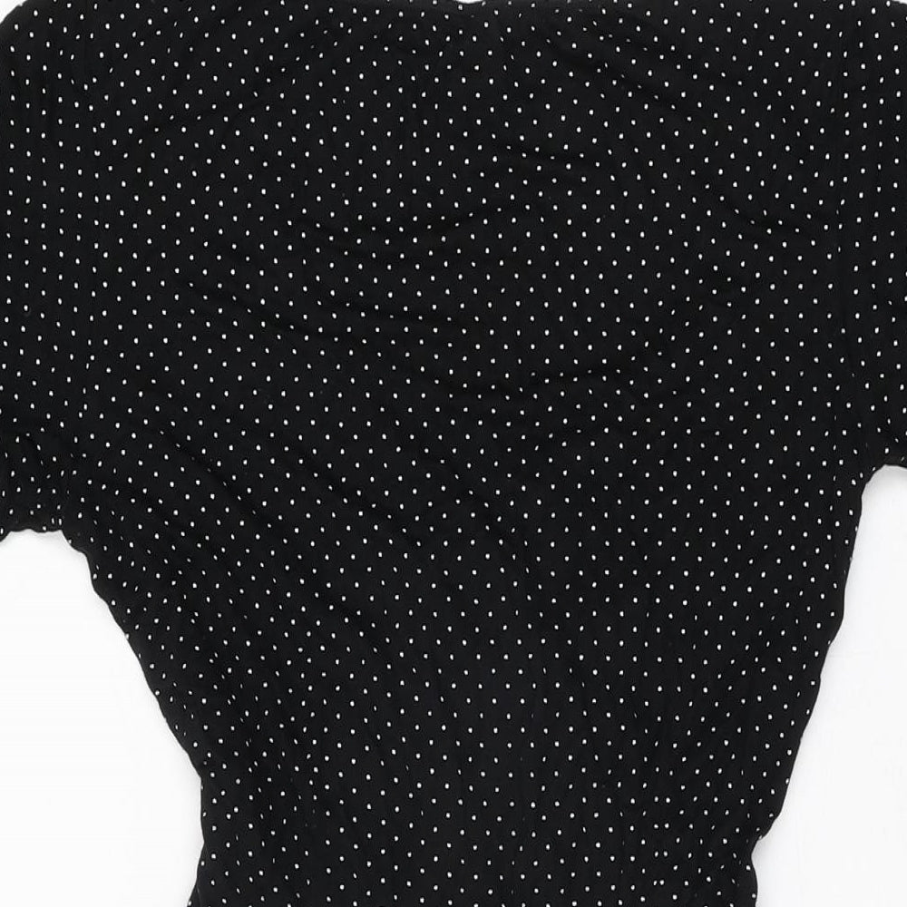 River Island Womens Black Polka Dot Viscose Skater Dress Size 14 V-Neck Pullover