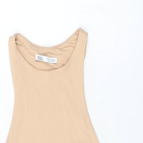 Zara Womens Beige Polyamide Bodysuit One-Piece Size S Snap