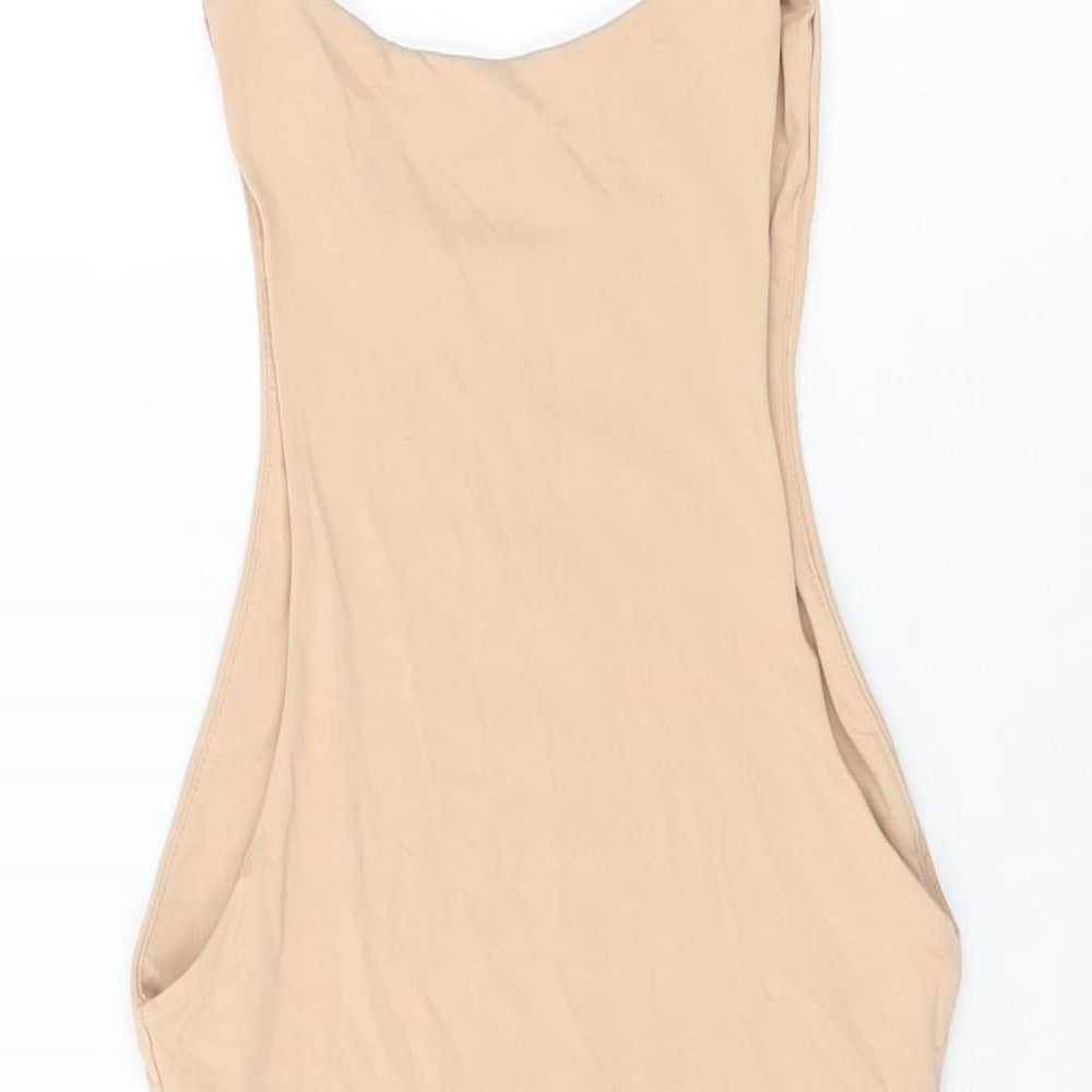 Zara Womens Beige Polyamide Bodysuit One-Piece Size S Snap