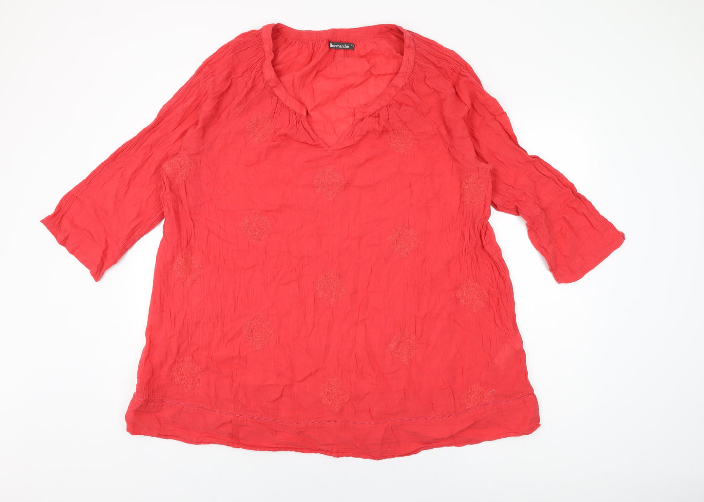 Bonmarché Womens Red Cotton Basic T-Shirt Size 22 Scoop Neck