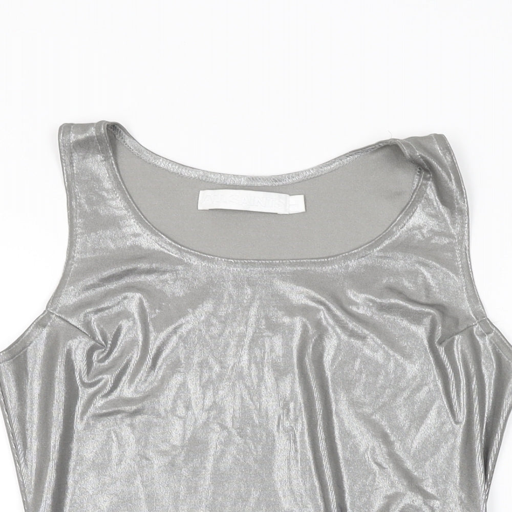 AllSaints Womens Silver Polyester Basic Tank Size L Round Neck