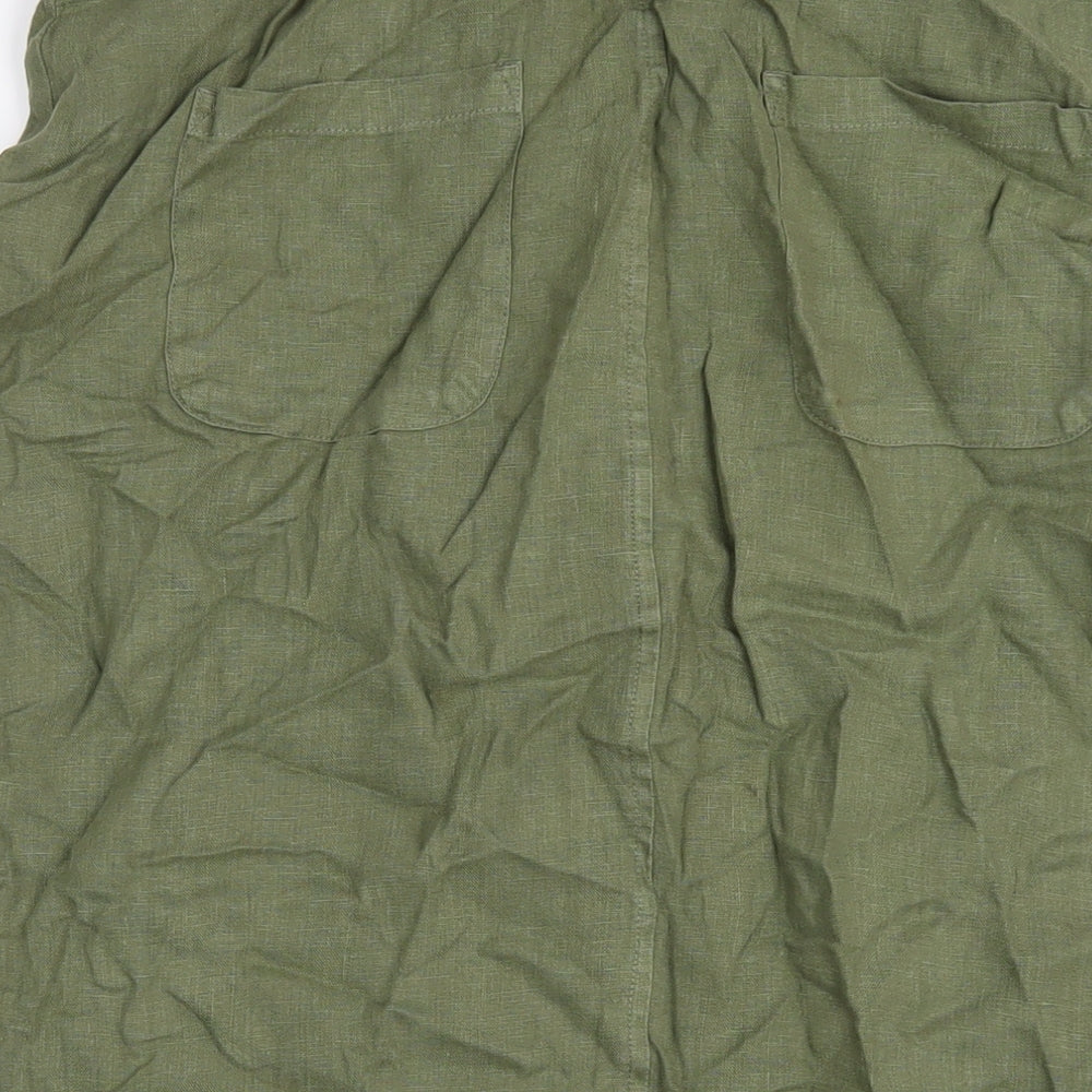 Seasalt Womens Green Linen Straight & Pencil Skirt Size 14 Button