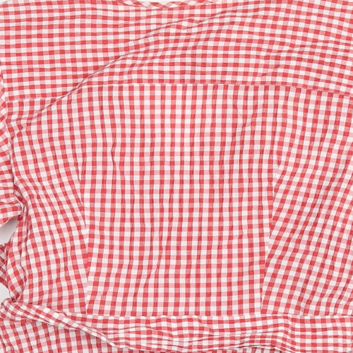 Max Studio Womens Red Check Cotton Wrap T-Shirt Size L V-Neck