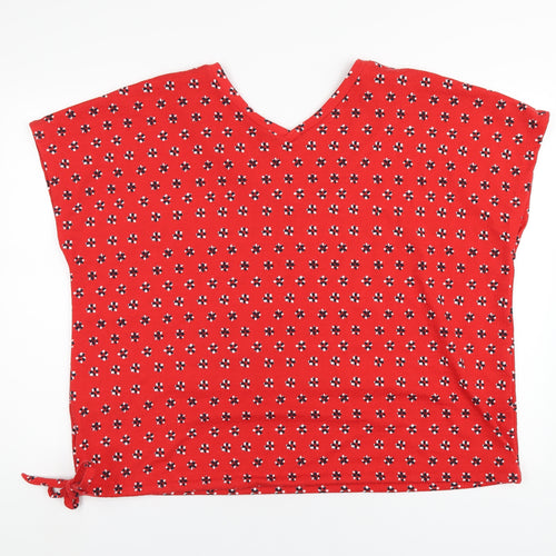 Marks and Spencer Womens Red Geometric Polyethylene Basic T-Shirt Size 22 V-Neck