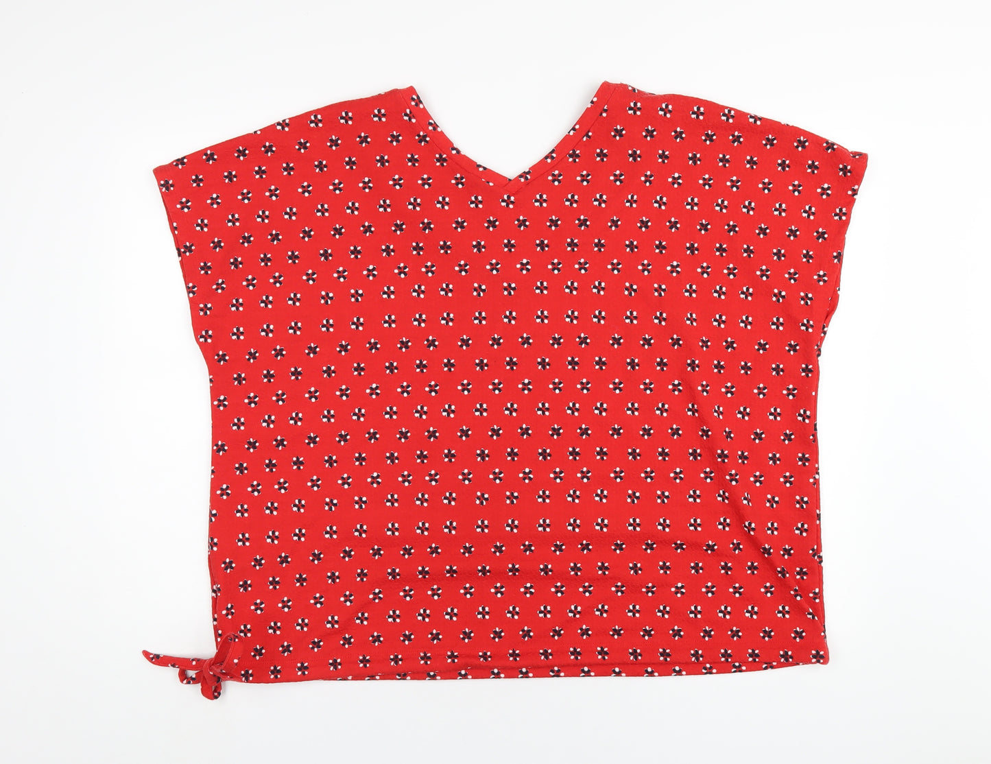 Marks and Spencer Womens Red Geometric Polyethylene Basic T-Shirt Size 22 V-Neck