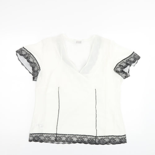 Marks and Spencer Womens White Polyester Basic Blouse Size 16 V-Neck - Lace Trim