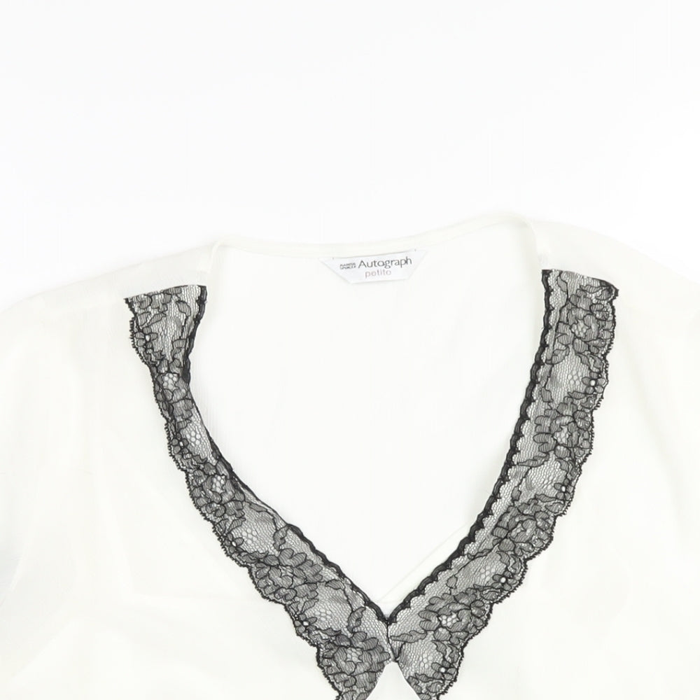 Marks and Spencer Womens White Polyester Basic Blouse Size 16 V-Neck - Lace Trim