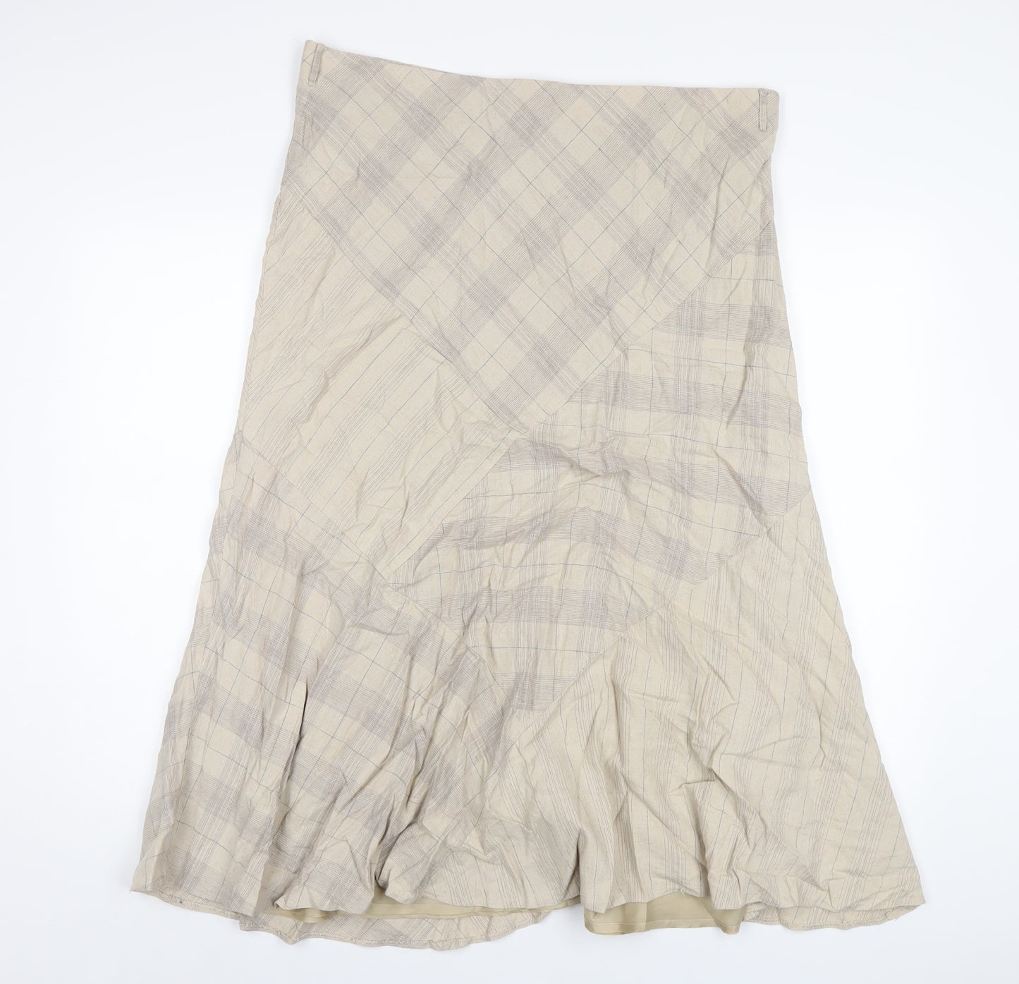 M&Co Womens Beige Plaid Linen A-Line Skirt Size 18