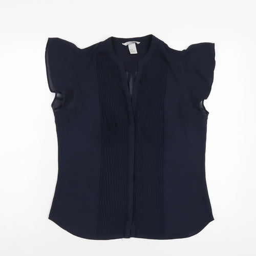 H&M Womens Blue Polyester Basic Blouse Size 10 V-Neck