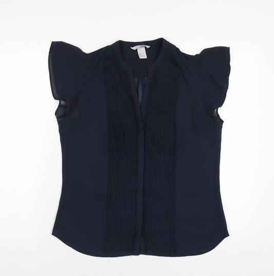 H&M Womens Blue Polyester Basic Blouse Size 10 V-Neck