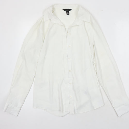 New Look Womens White Herringbone Polyester Basic Blouse Size 12 Collared