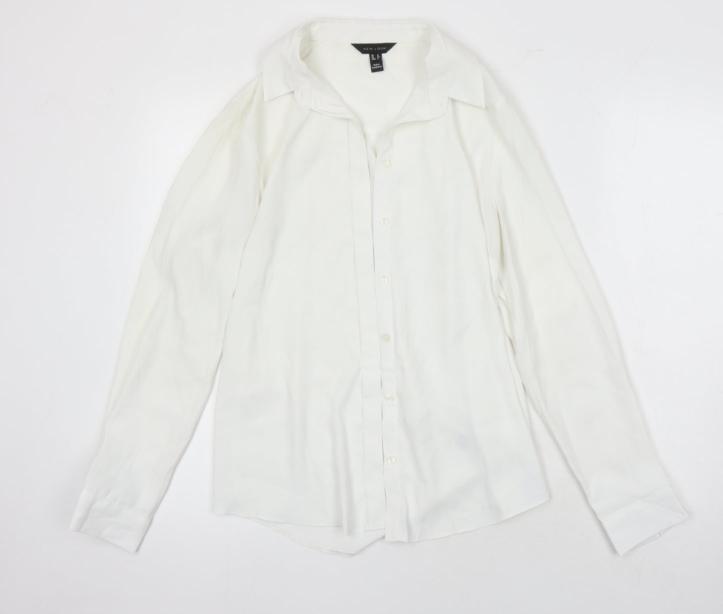 New Look Womens White Herringbone Polyester Basic Blouse Size 12 Collared