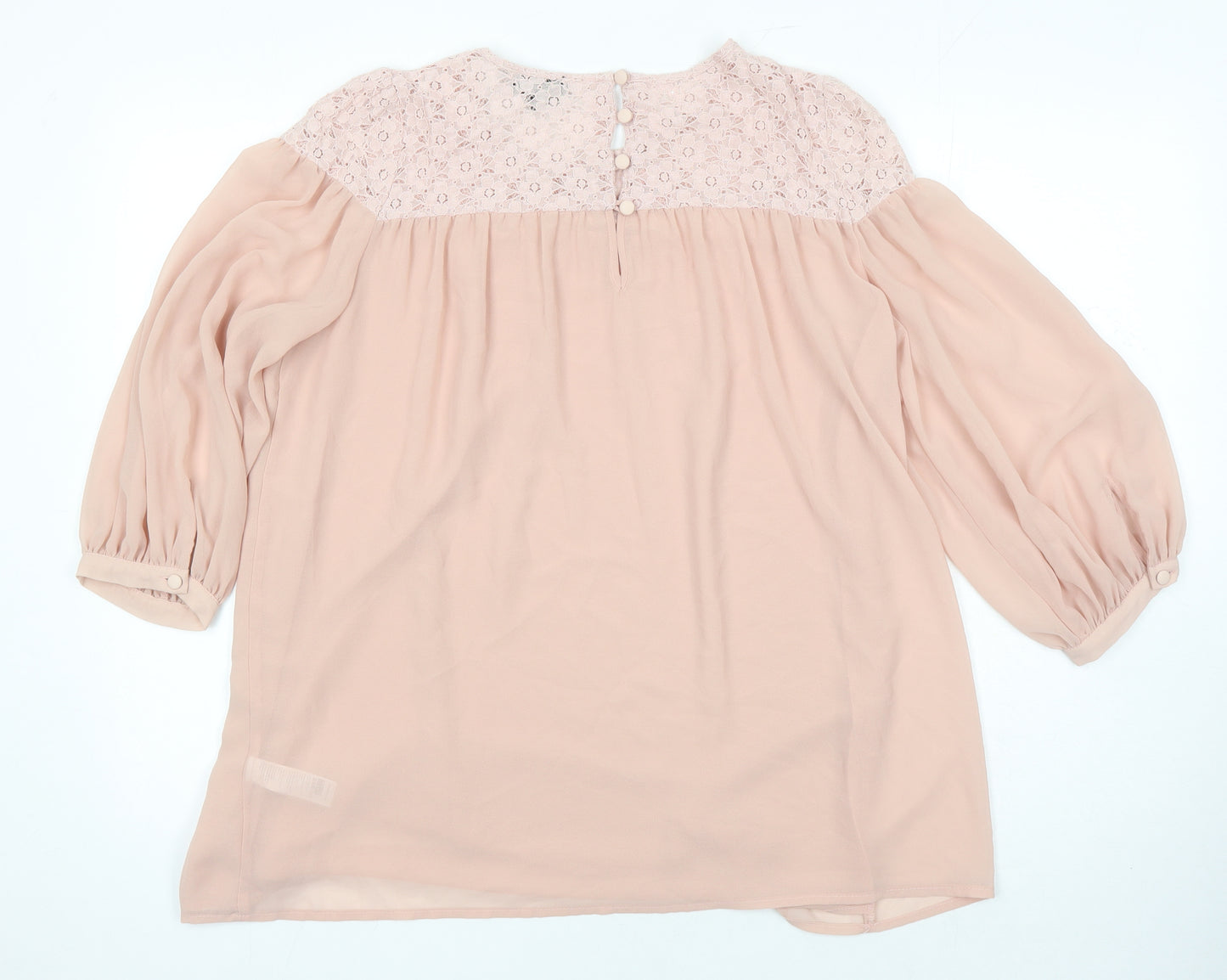 Topshop Womens Pink Polyester Tunic Blouse Size 10 Scoop Neck - Lace Detail