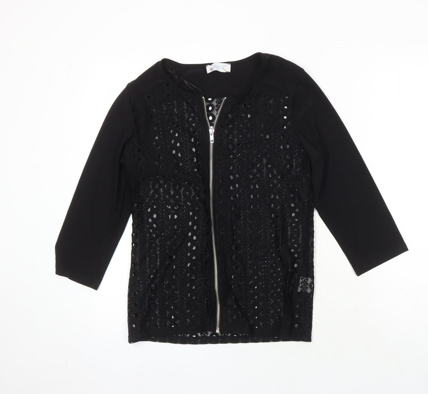 Anamor Womens Black Polyester Tunic Blouse Size 10 Scoop Neck - Lace detail