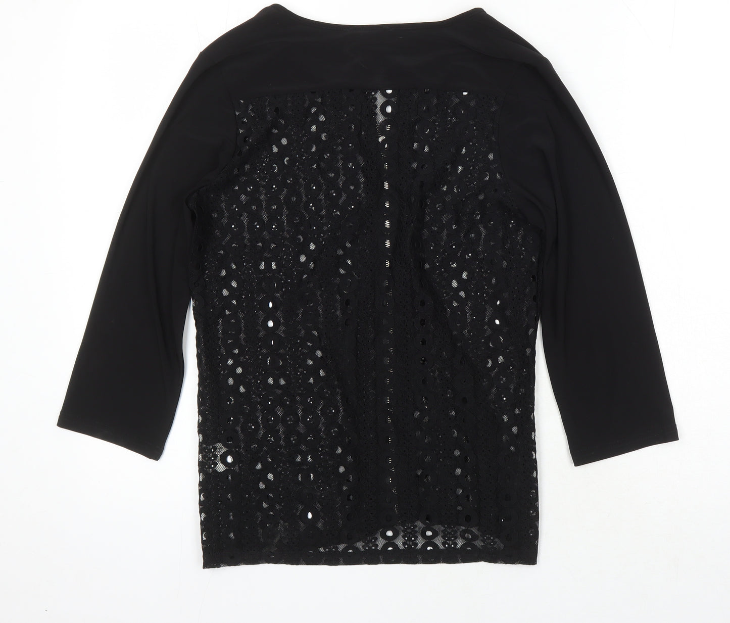 Anamor Womens Black Polyester Tunic Blouse Size 10 Scoop Neck - Lace detail