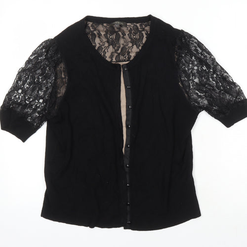 Alexon Womens Black Viscose Basic Button-Up Size L Round Neck - Lace sleeves