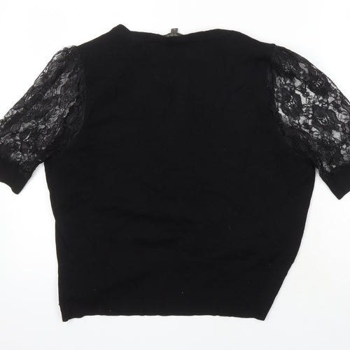 Alexon Womens Black Viscose Basic Button-Up Size L Round Neck - Lace sleeves