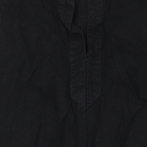 NEXT Womens Black Linen Tunic Blouse Size 12 Scoop Neck - Pockets