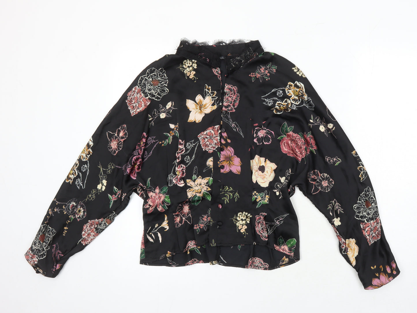 Zara Womens Multicoloured Floral Polyester Kimono Blouse Size L Collared