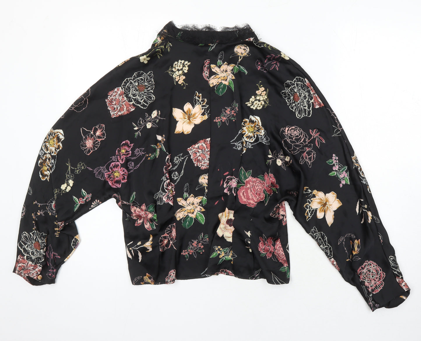 Zara Womens Multicoloured Floral Polyester Kimono Blouse Size L Collared