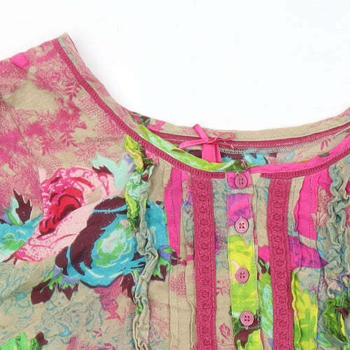 NEXT Womens Multicoloured Floral 100% Cotton Tunic Blouse Size 10 Round Neck